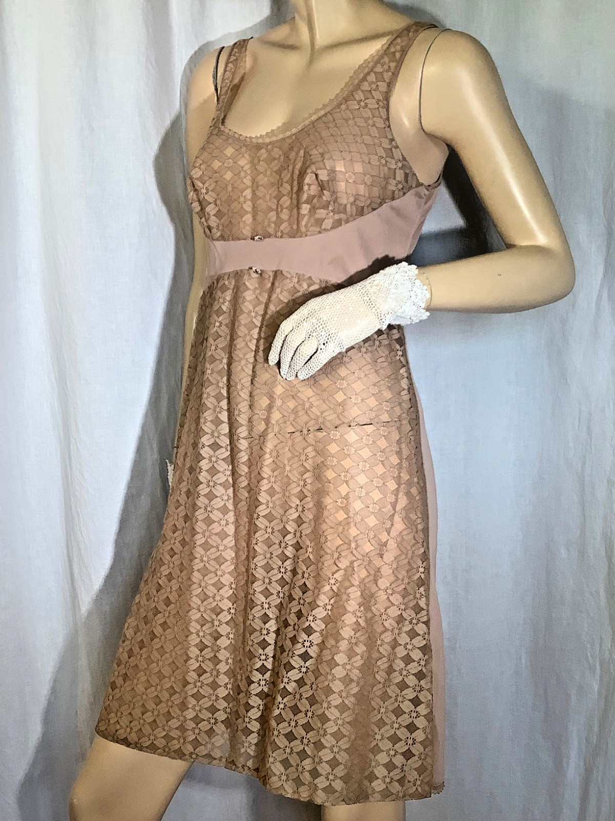 Vintage full slip Nylon lace Seamed beige L rockabilly Fit & Flare 60s Europe 44
