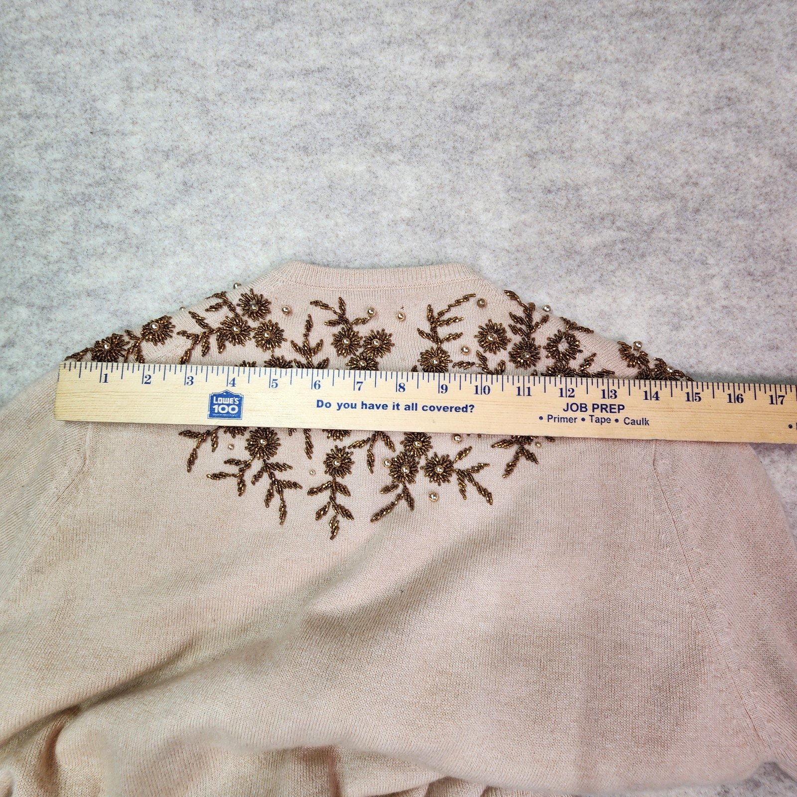 Vintage Floral Beaded Cashmere Cardigan Lined Pearlized Buttons Size 38 Gorgeous