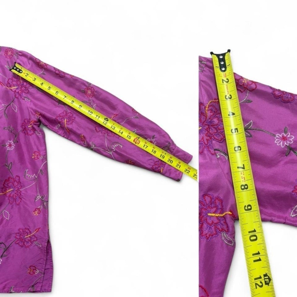 VTG Silk Blouse Embroidered Fairycore Coldwater Creek Floral Magenta Size M