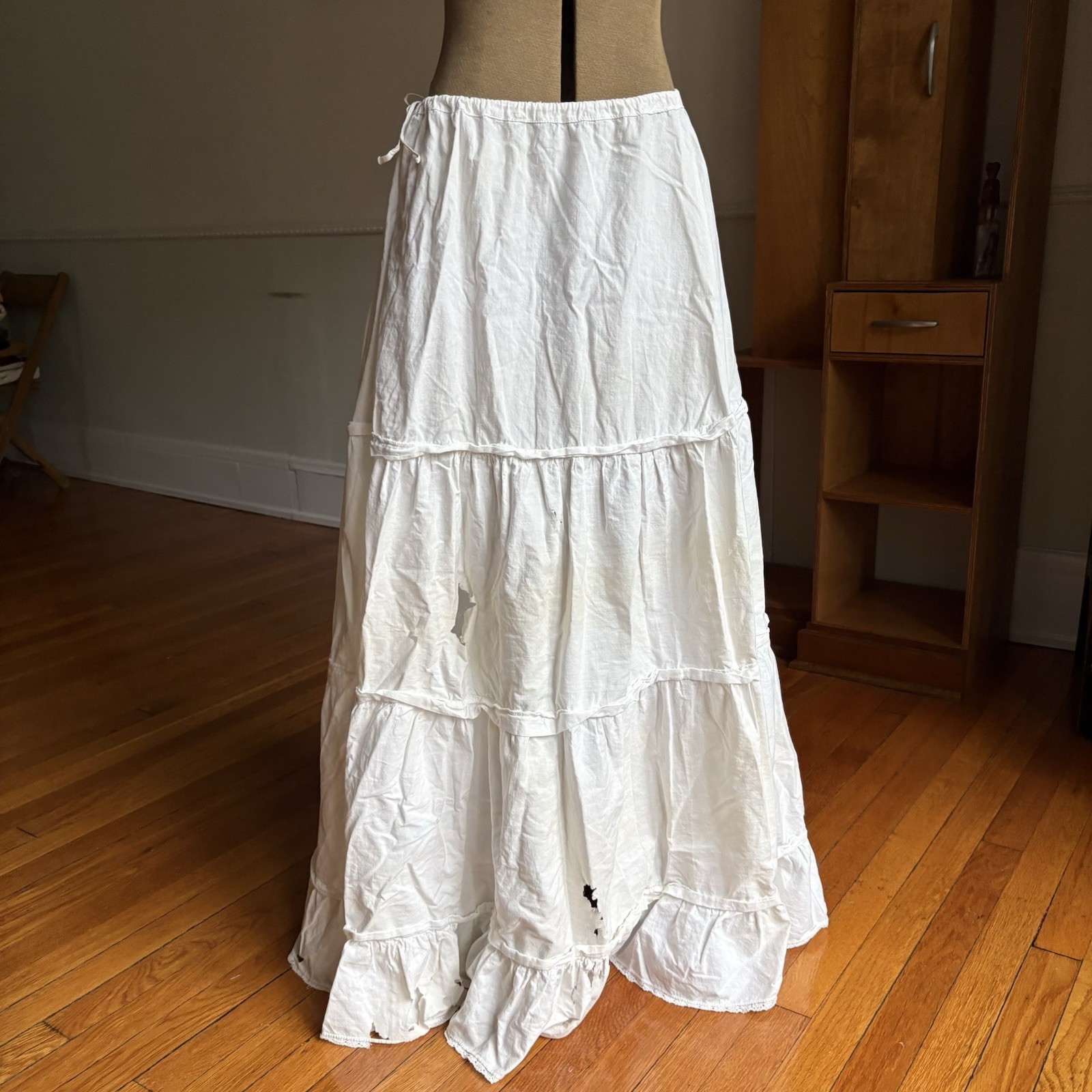 Vintage White Cotton Skirt As Is HOLES READ Custom Made? Tiered