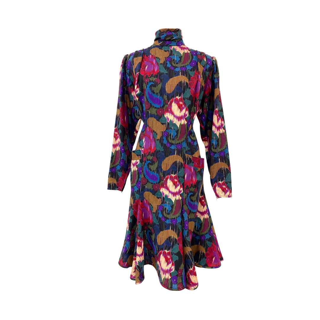 Vtg 80s Parisian Designer Emanuel Ungaro Abstract Paisley Print Floral Dress