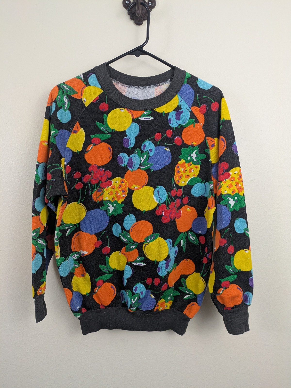 Vintage Sweatshirt Black Background Fruit Color Unique Design