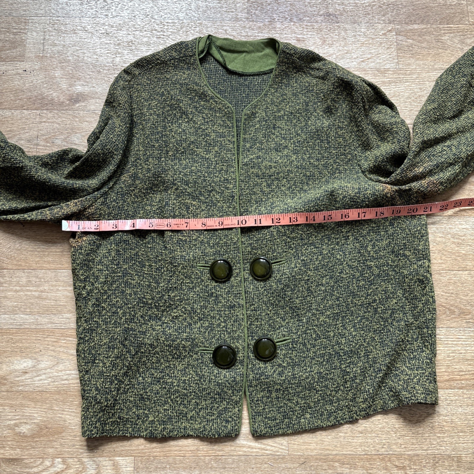 Vintage 1960’s Olive Green Tweed Long Straight Skirt 3 Piece Jacket Blouse M 60s