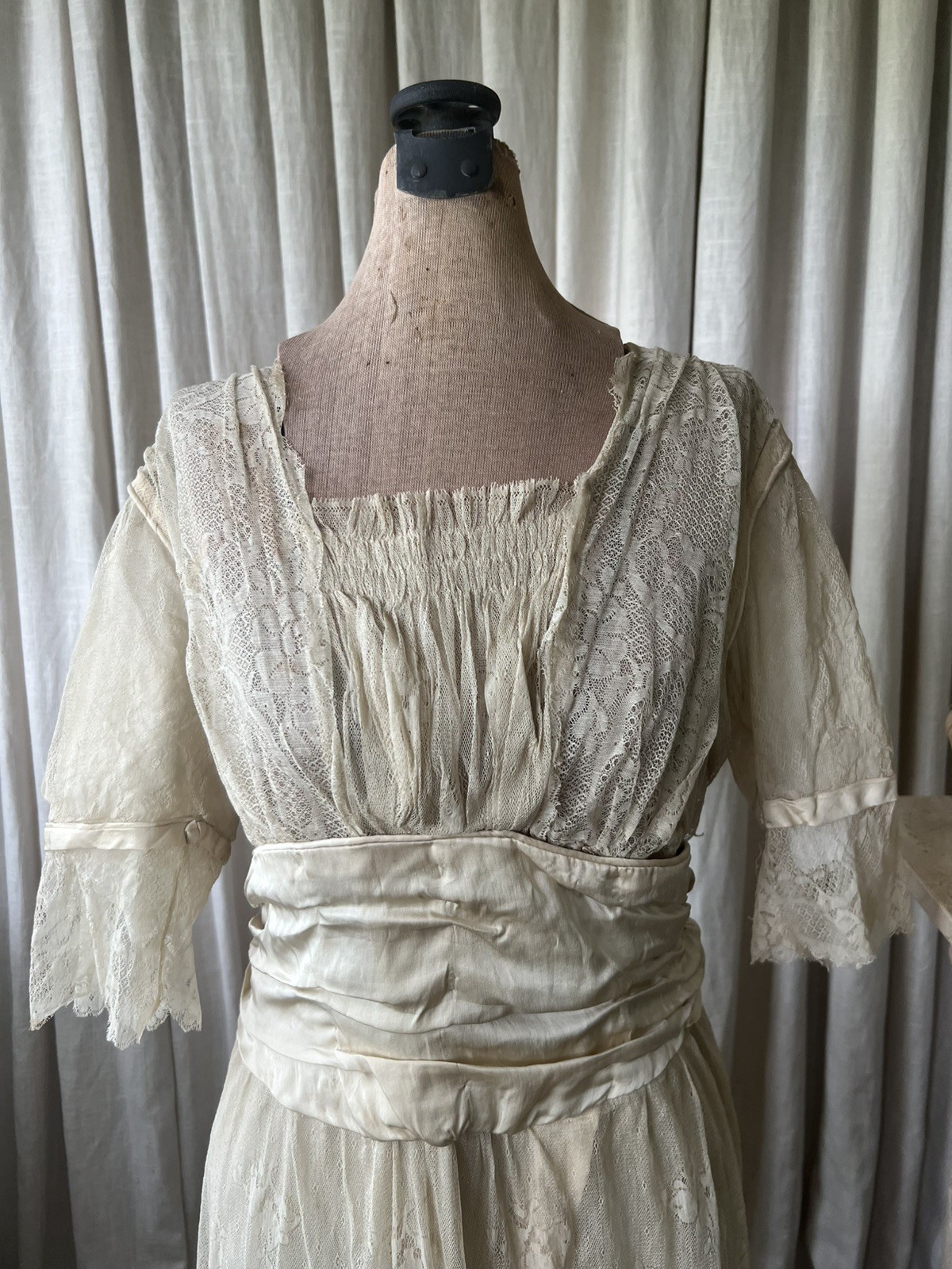 Stunning Antique Edwardian Silk Lace Wedding Dress with Original Shoes