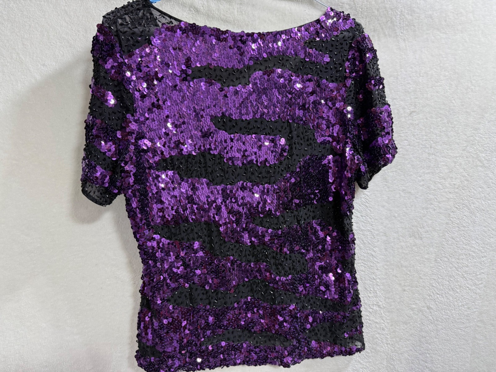 Frank Usher Top Size 14 Purple Sequin 90s Short Sleeve Cocktail Formal Y2K Glam