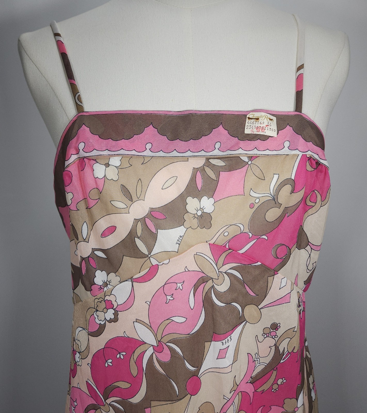 Vintage Emilio Pucci Nylon Mini Dress Form Fit Rogers Pink Tan Women&rsquo;s Size 34