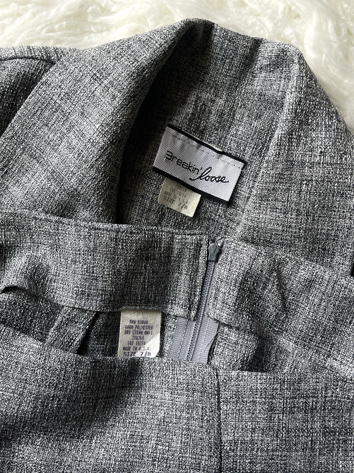 Vtg 90s Gray Tweed Mini Skirt Jacket Set Breakin Loose 7/8