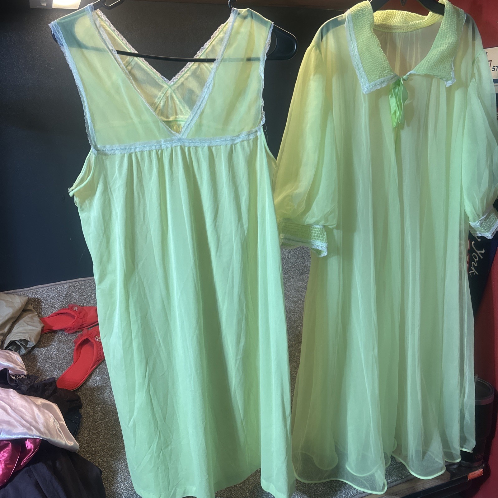 VTG Vassarette Munsingwear Yellow / Mint Sheer See Thru Sz MED