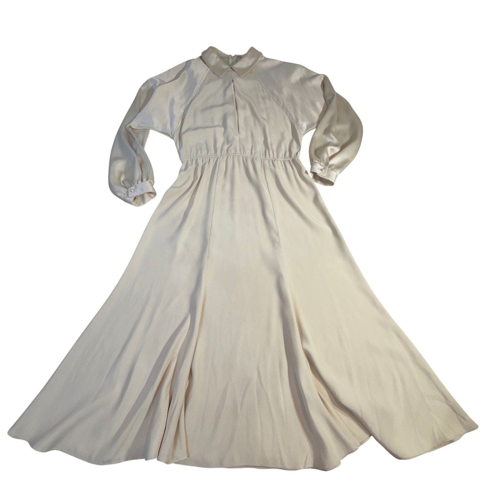 Jackie Taub for Connections Vintage Cream Satin Dress 12 Pearl Cuff Raglan READ