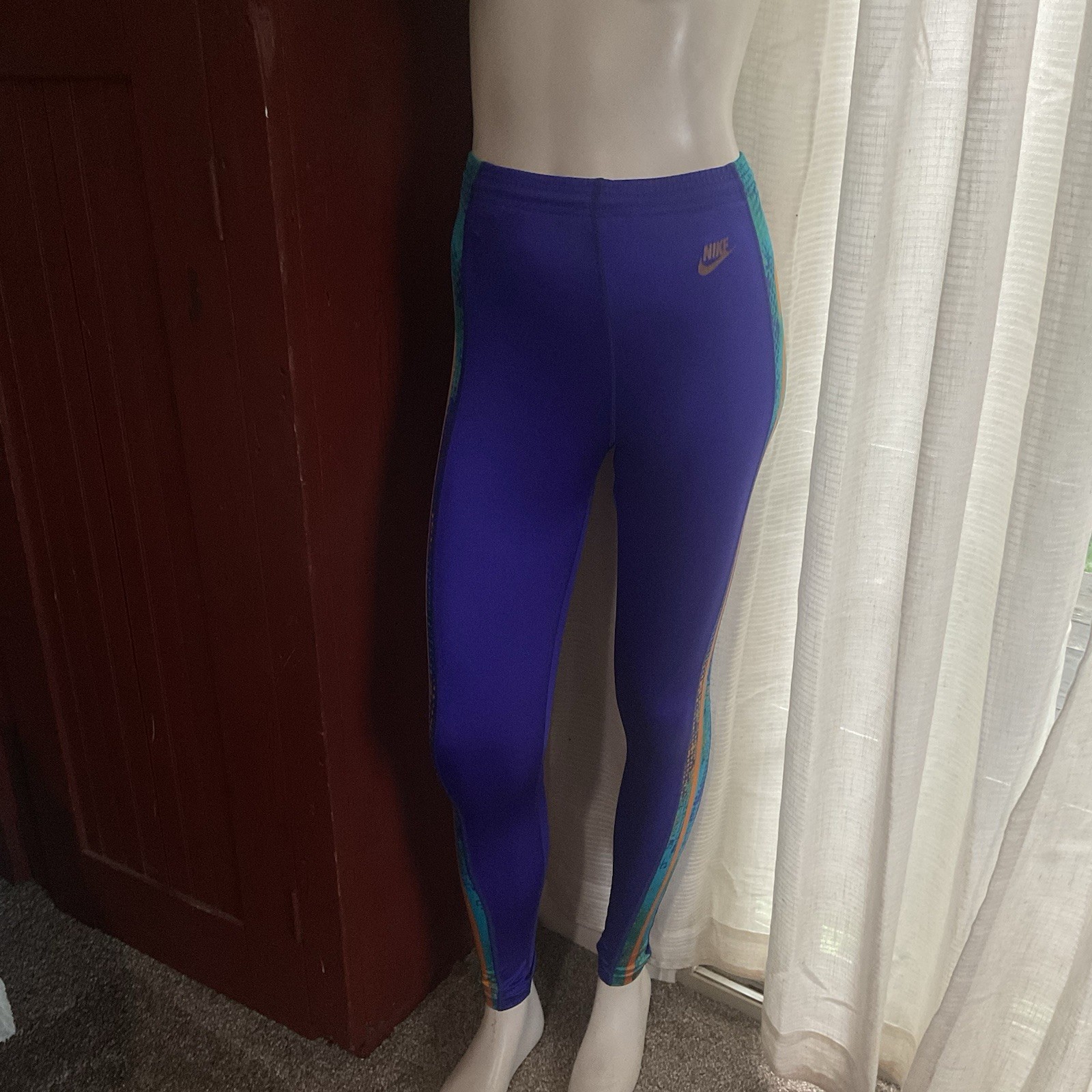 Vintage Nike Shiny Purple Side Stripe Spandex Leggings M