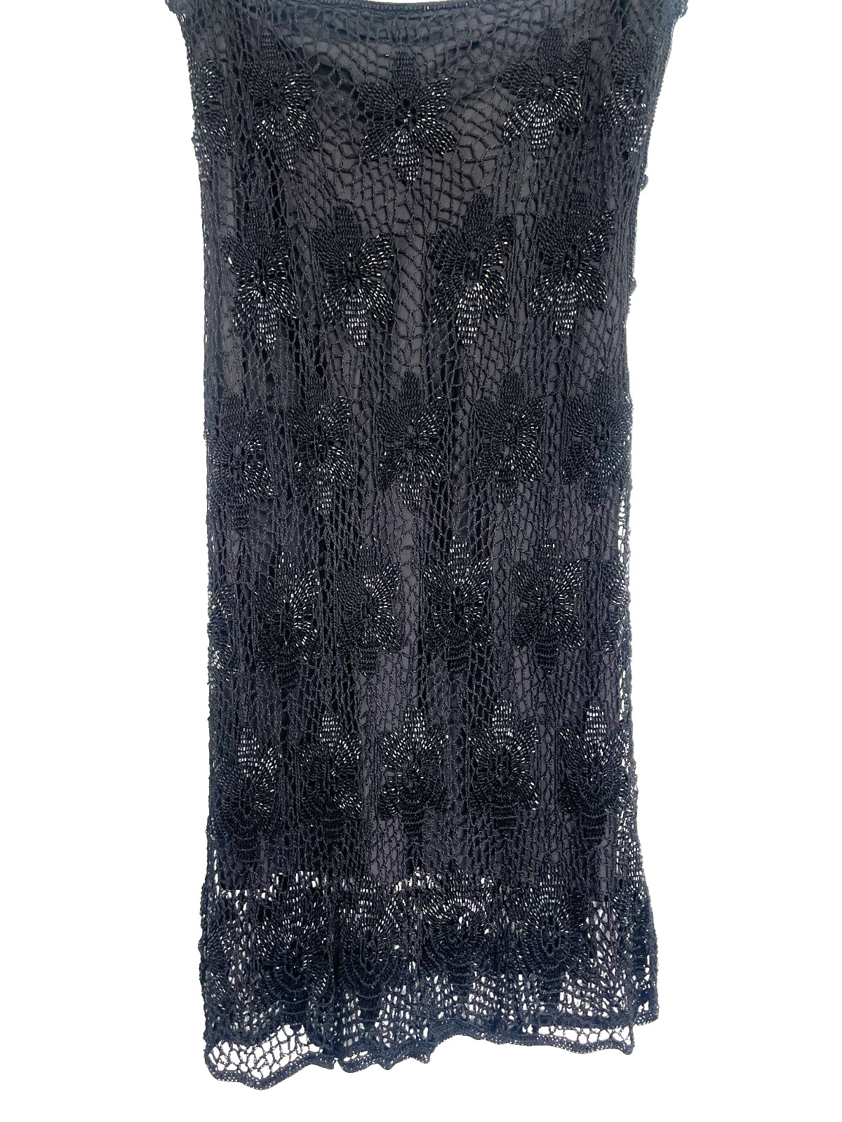 Vintage Alberta Ferretti Beaded Crochet Low Rise Bias Midi Skirt Black Sz M Y2K