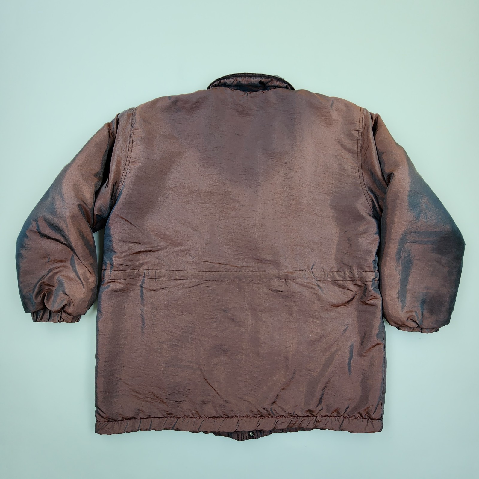 Vintage 80s 90s Iridescent Puffer Jacket Coat Brown Bronze Shiny Metallic