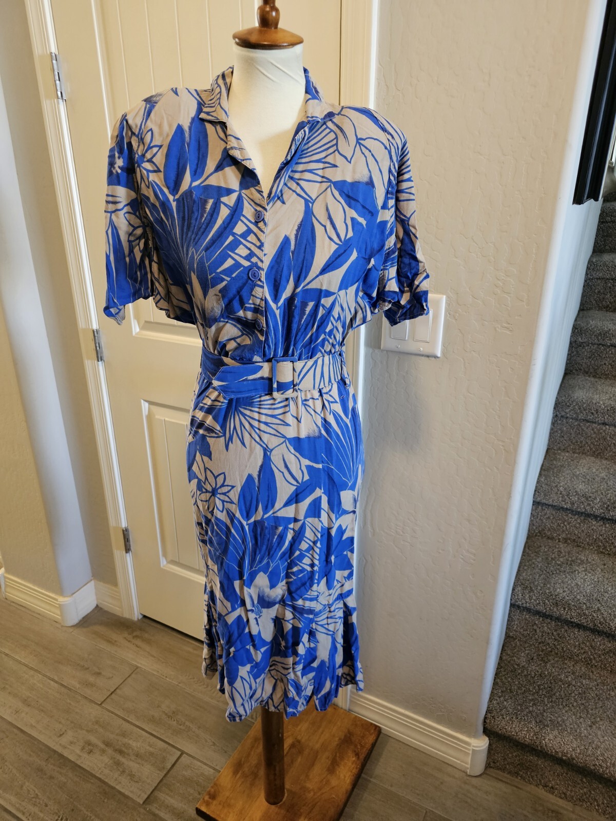 Joni Blair Tropical Floral Print Belt Dress Vintage 80s Women&rsquo;s Size 5