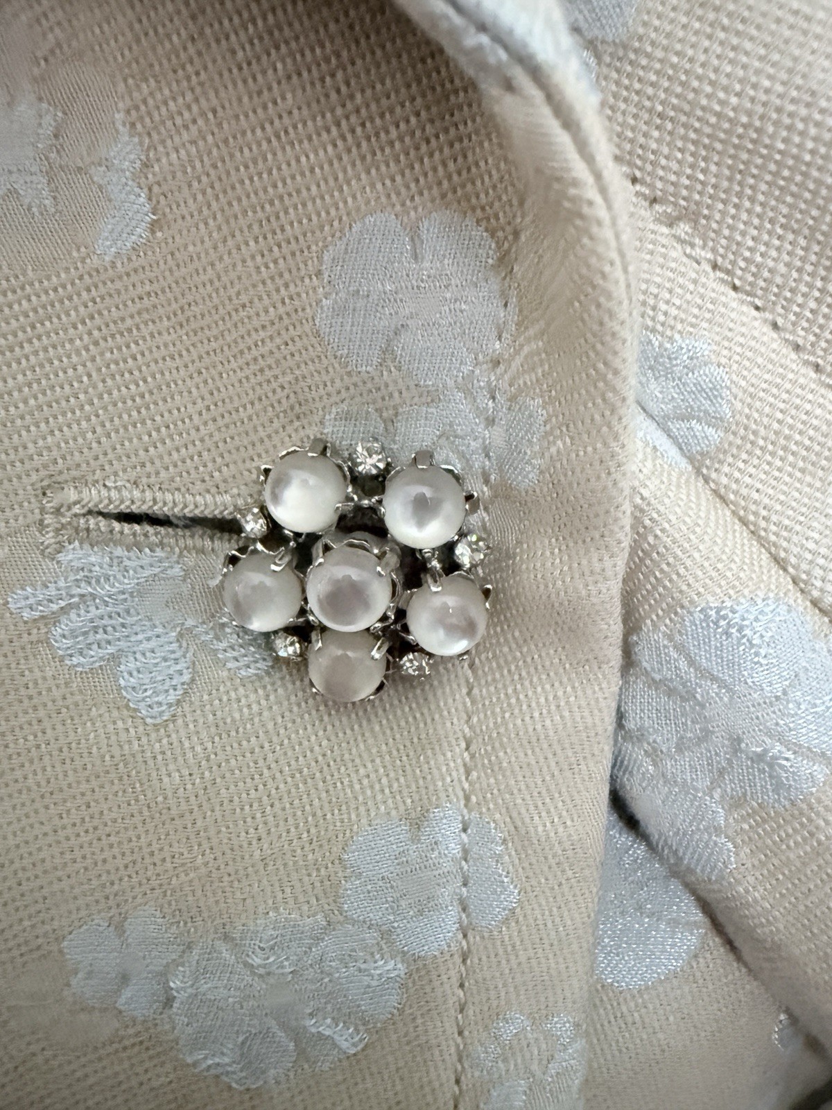 Banana Republic Women’s Blazer Size 2 Beige/White Floral Jacquard Lined 3-Button
