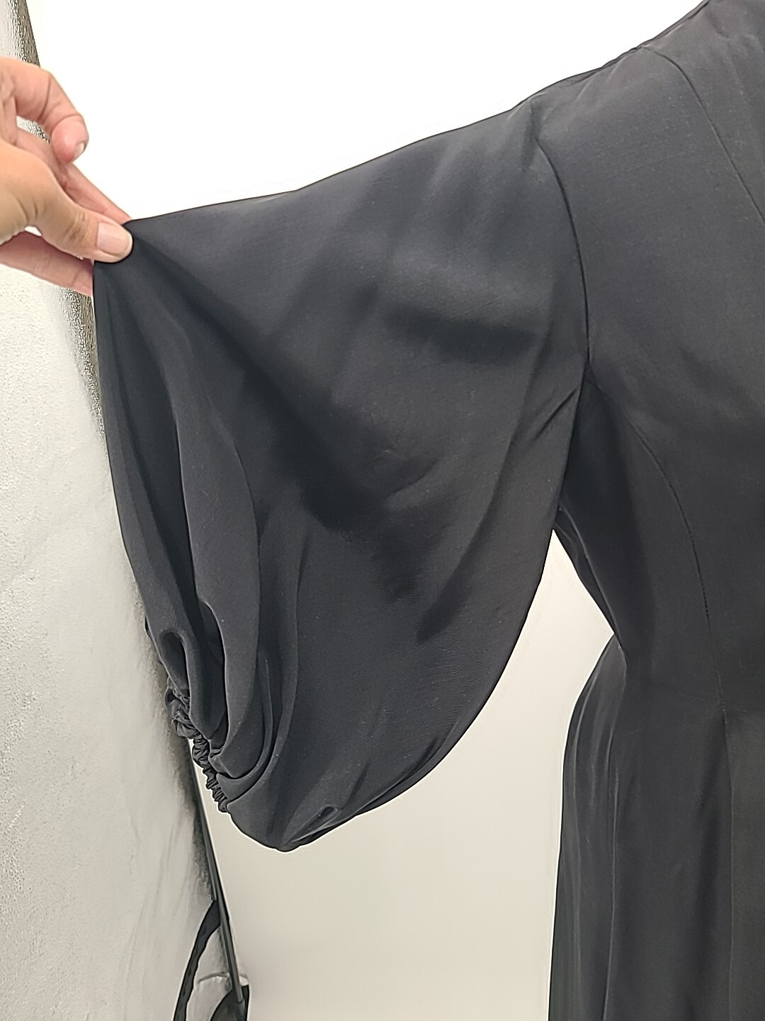 Rare VTG 1930s 40s Button Down Dress, Black With Bubble Sleeves & Full Skirt, LG