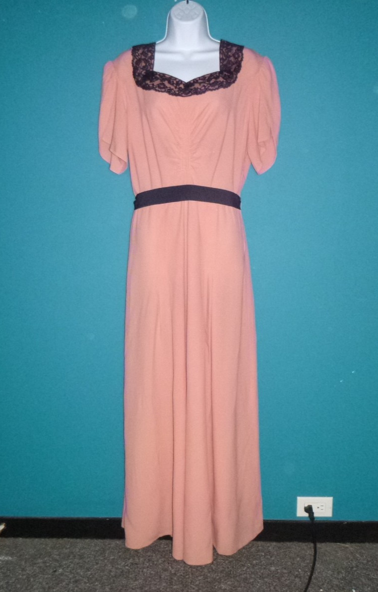 Vtg 1940s Andora New York Peach Rayon Evening Gown VOLUP Sz XL **TLC**