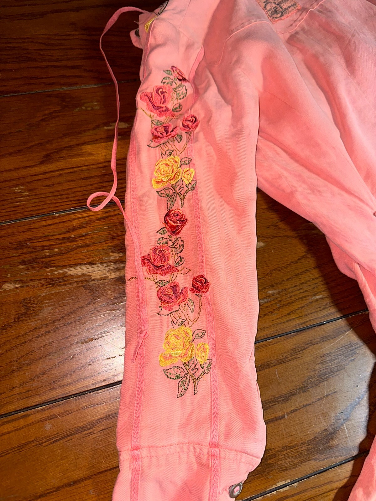 DA-NANG Surplus Indo-Chine Peach Embroidered Utility Cargo Jacket Sz XS NWT