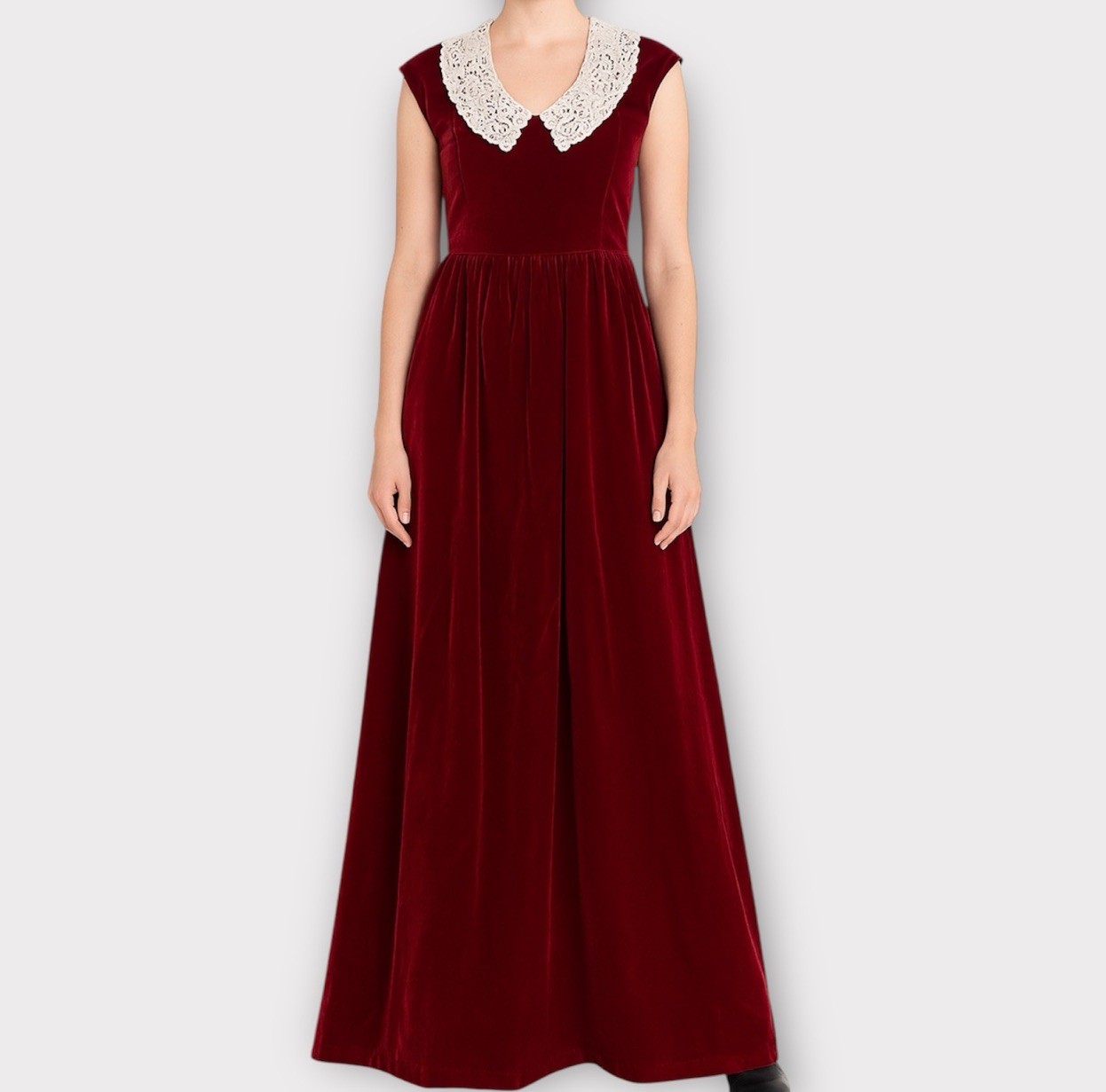 Vintage Denise Are There! Women’s Dress 11/12 Velvet Velour Peter Pan Lace 70s