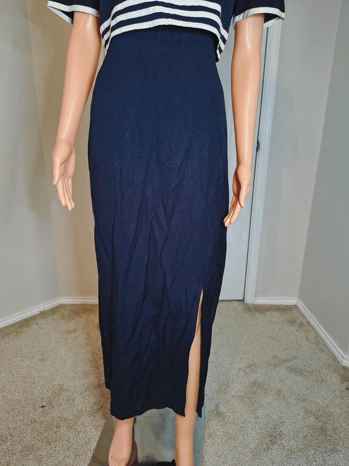 Scarlett Womens Navy Nautical Stripe Maxi Dress Sailor Preppy Size 11 – DP29