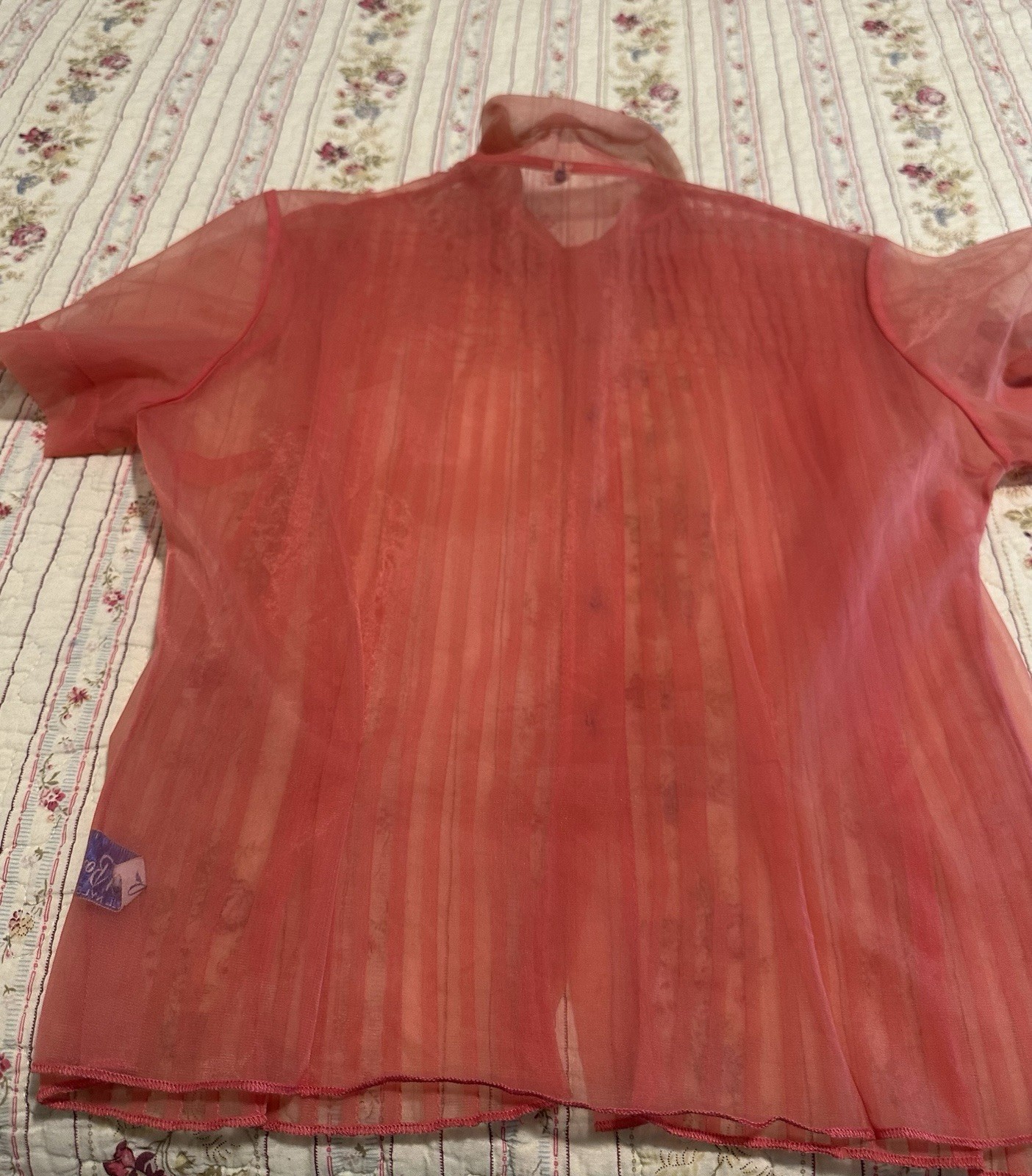 Vintage 1950s Judy Bond Sheer Coral Nylon Smocked Pintuck Rockabilly Pinup S M
