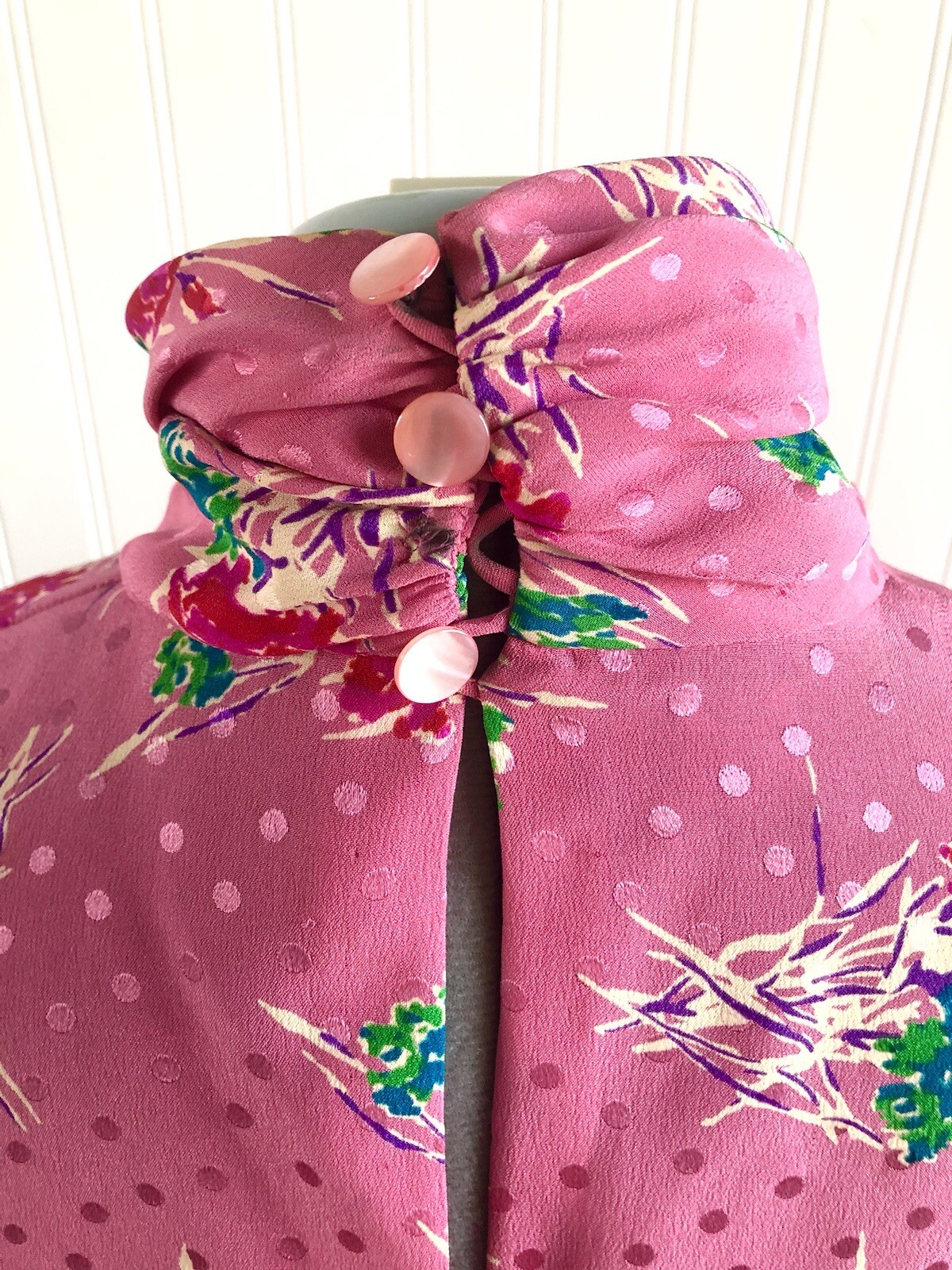 1980’s Emanuel Ungaro Paris High Collared Pink Floral Silk Blouse