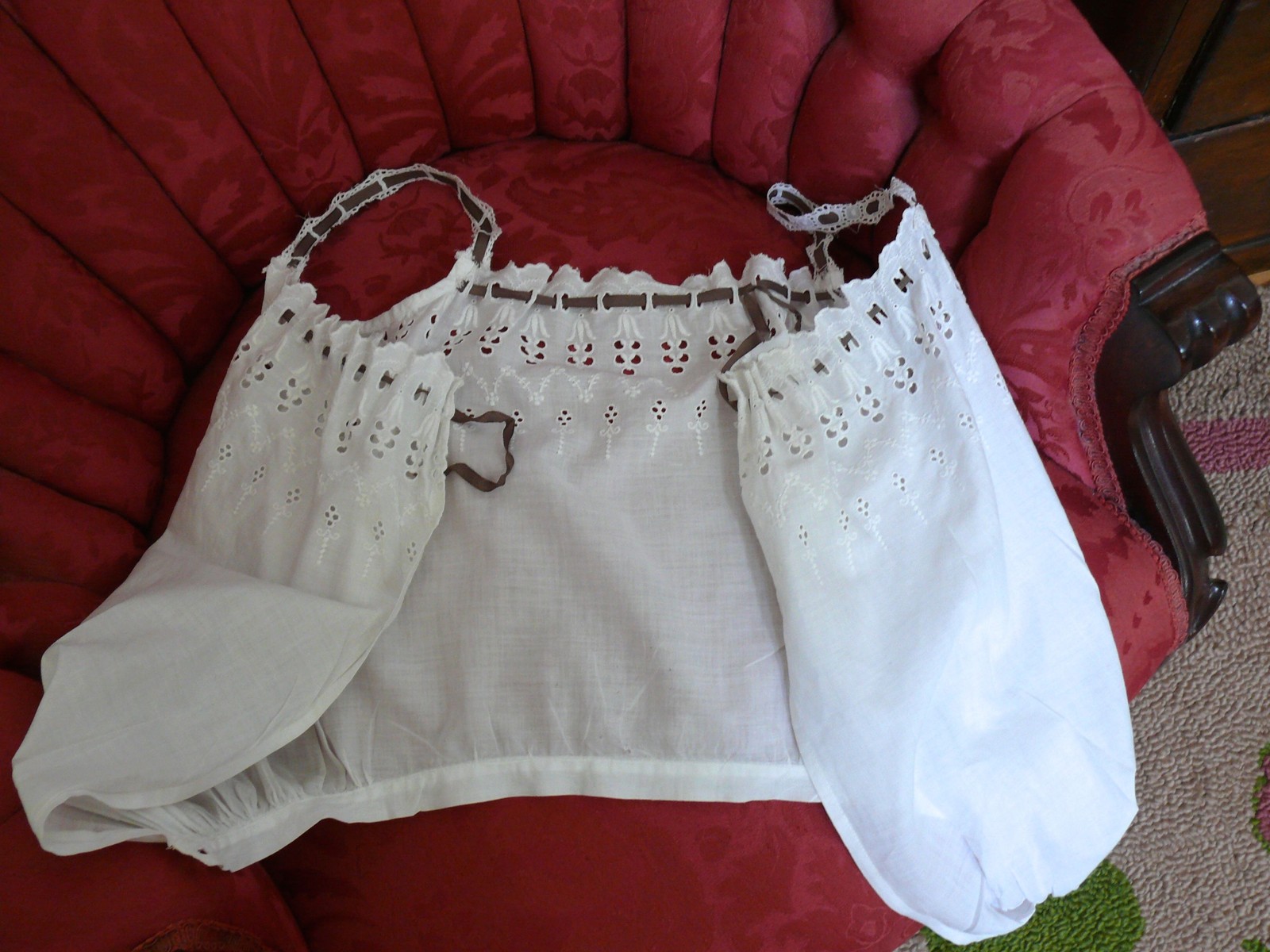 1890`s White Antique Corset Cover Camisole Chemise Cotton Eyelet for Youth XXS