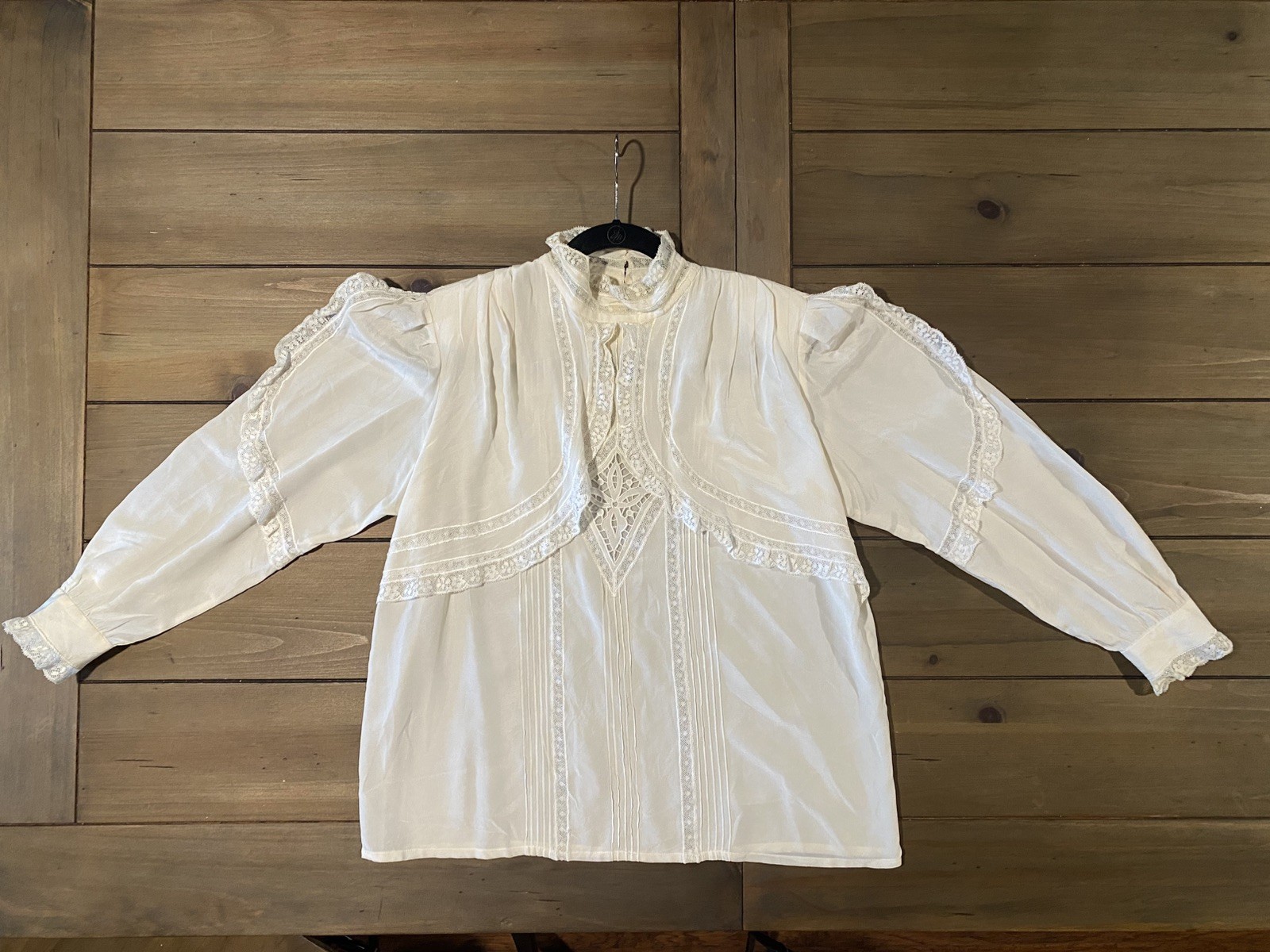 Vintage Lace Collar Blouse Ivory Women’s Large ?? Edwardian Victorian Goth Boho