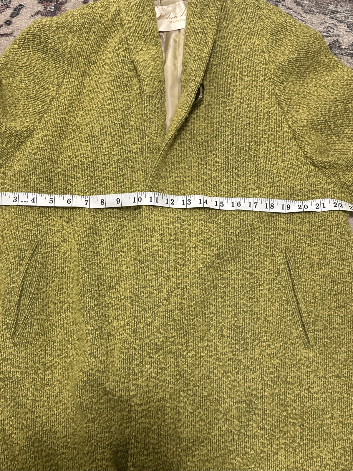 Vtg Jordan Marsh Boston Long Chartreuse Coat