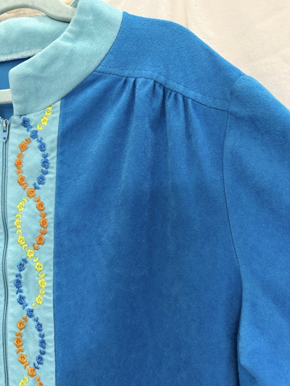 VTG 70s Blue Hostess Caftan Maxi Lounge Dress Boho Grandma Chic Glam