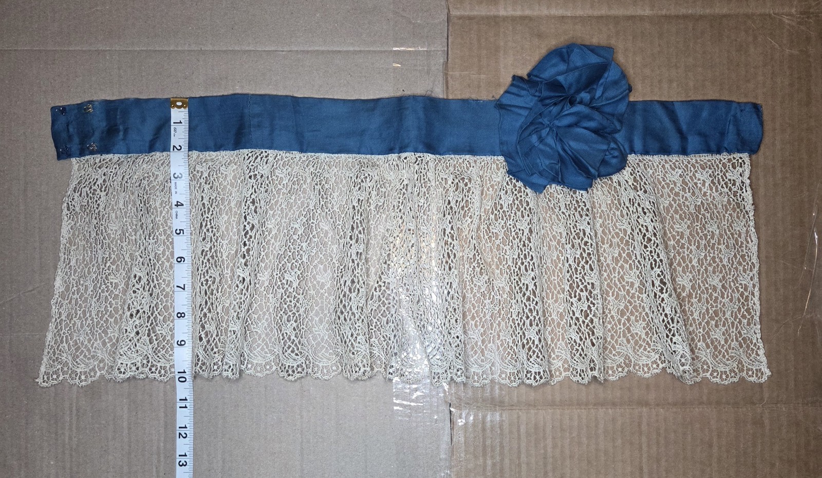 1850s Victorian 4pc Beige/Teal Cotton Blend Visiting Dress w/ Peplum & Lace Belt