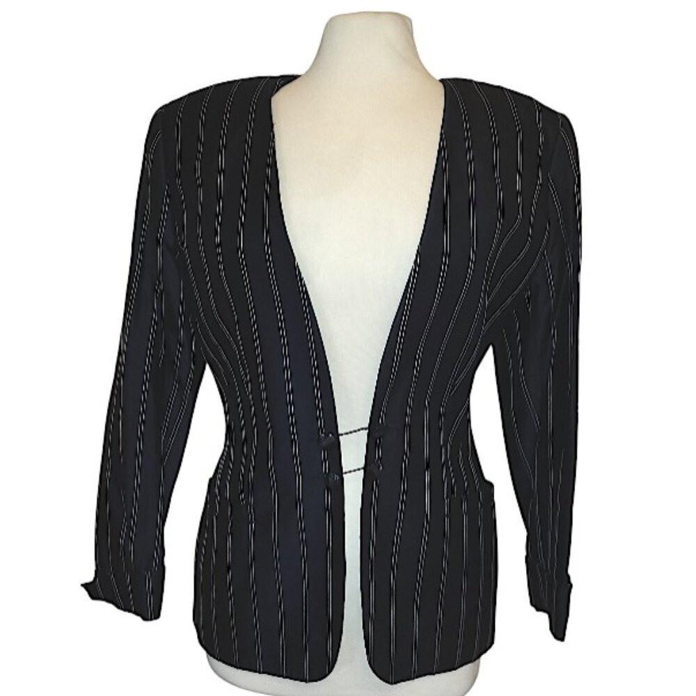 Gucci RARE Runway Vintage 1980s Power Suit Black Pin Striped Women&rsquo;s Blazer – 10