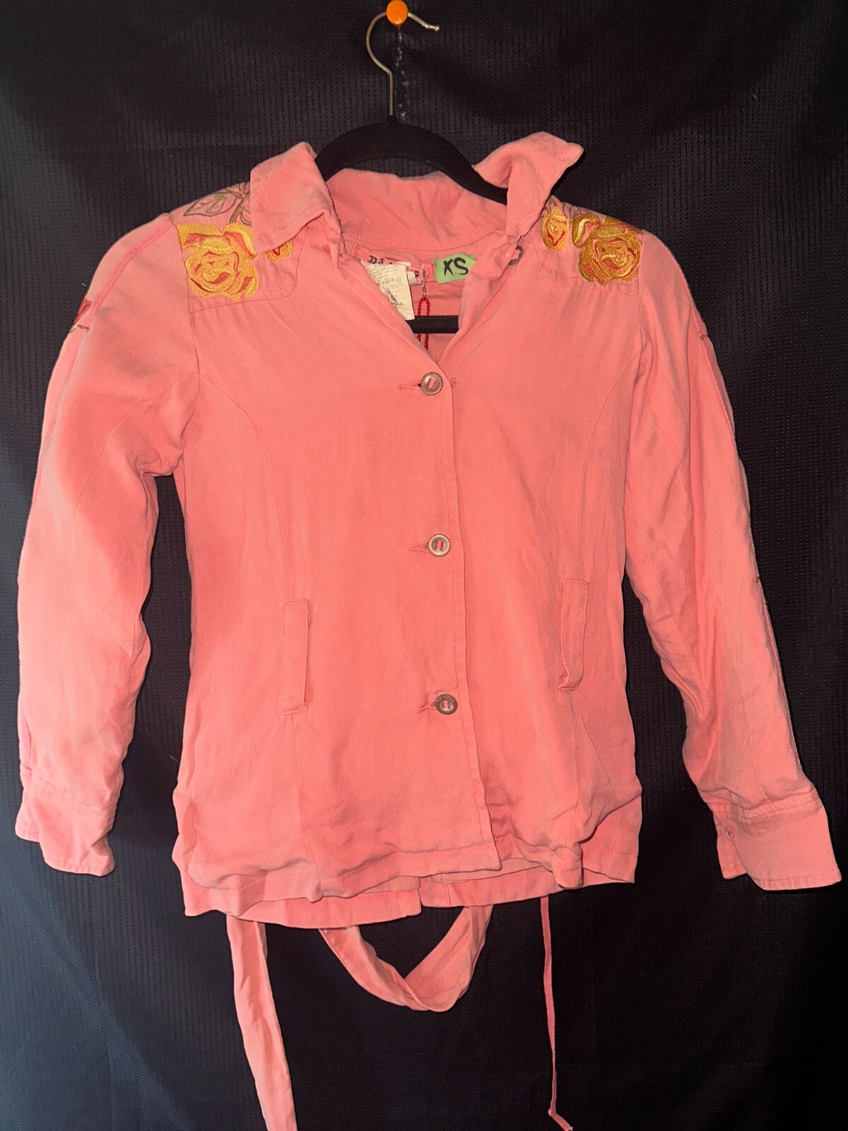 DA-NANG Surplus Indo-Chine Peach Embroidered Utility Cargo Jacket Sz XS NWT