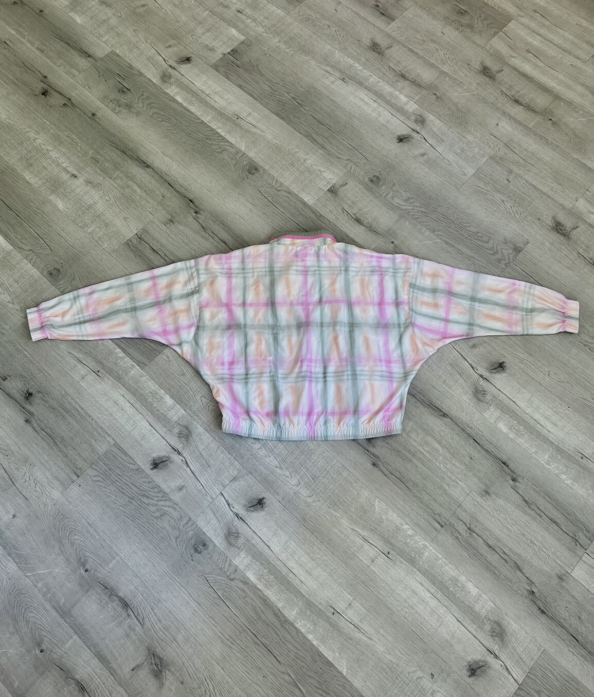 Vintage – TAIL Bomber Jacket-Green/Pink-White Plaid-size Medium