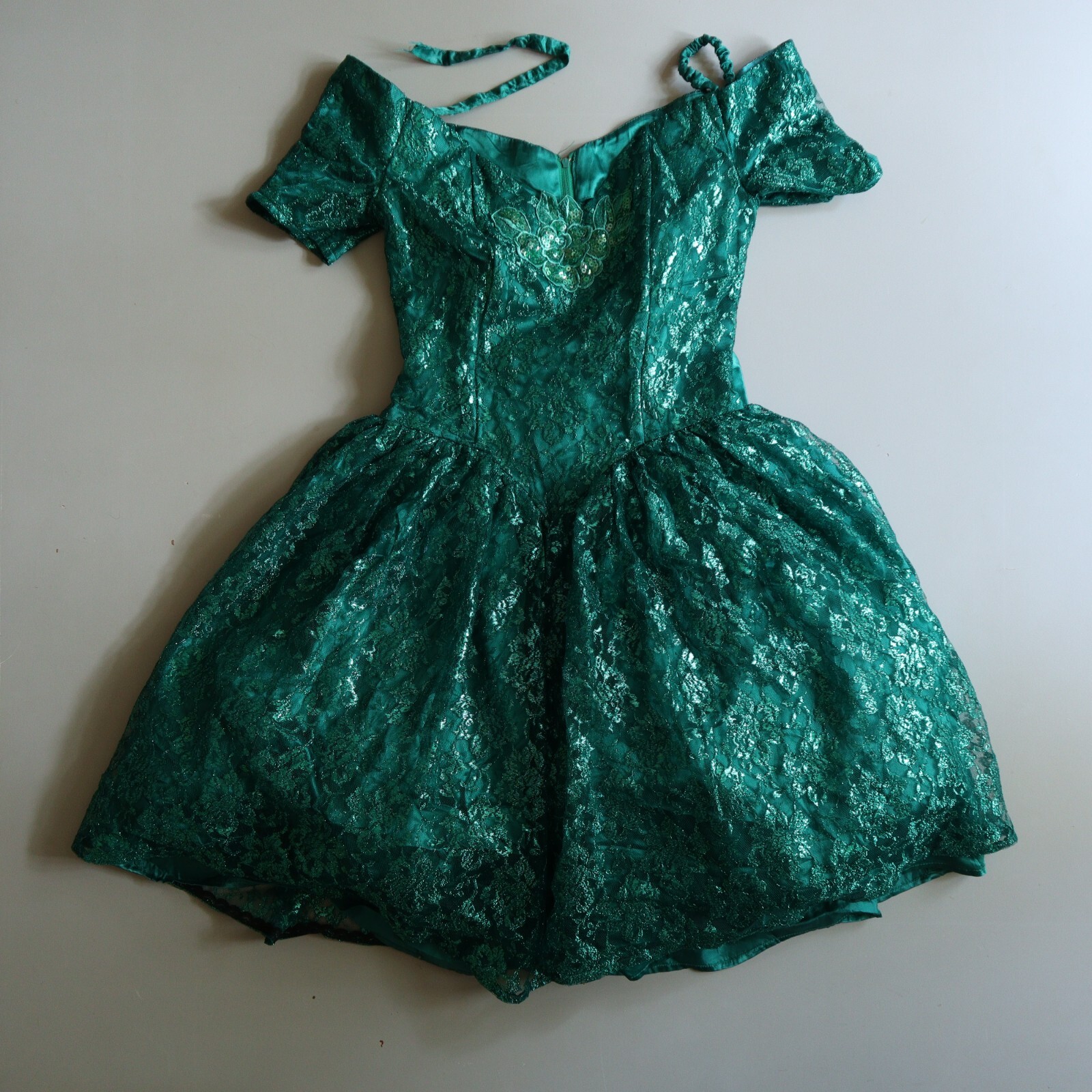 Vtg 1980&rsquo;s Gunne Sax Green Off Shoulder Prom Dress Party Metallic 80s Small