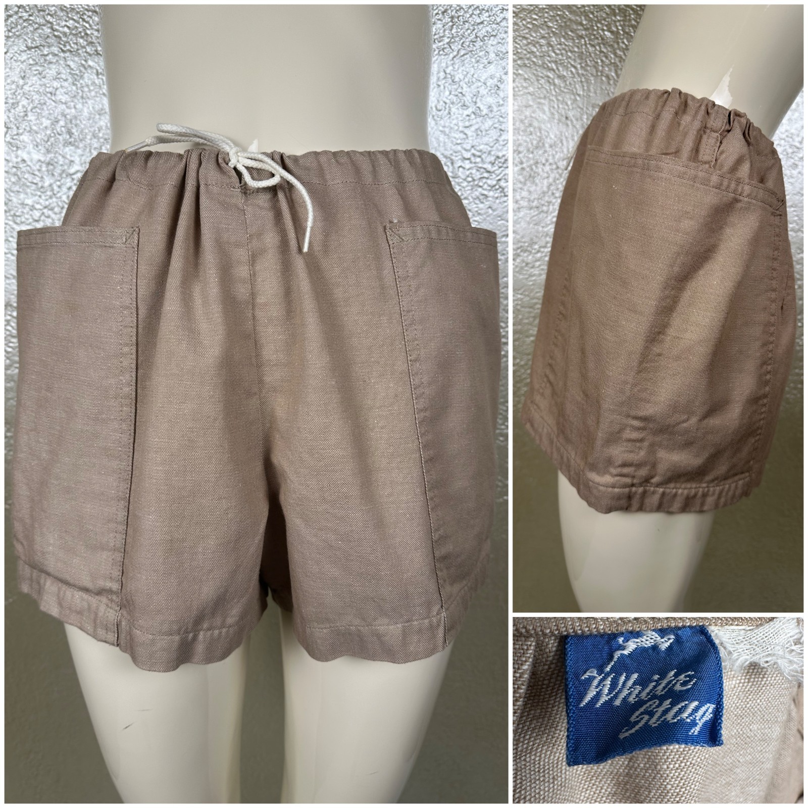 Vintage 1950&rsquo;s WHITE STAG Tan Canvas Cotton Drawstring Shorts High-waisted