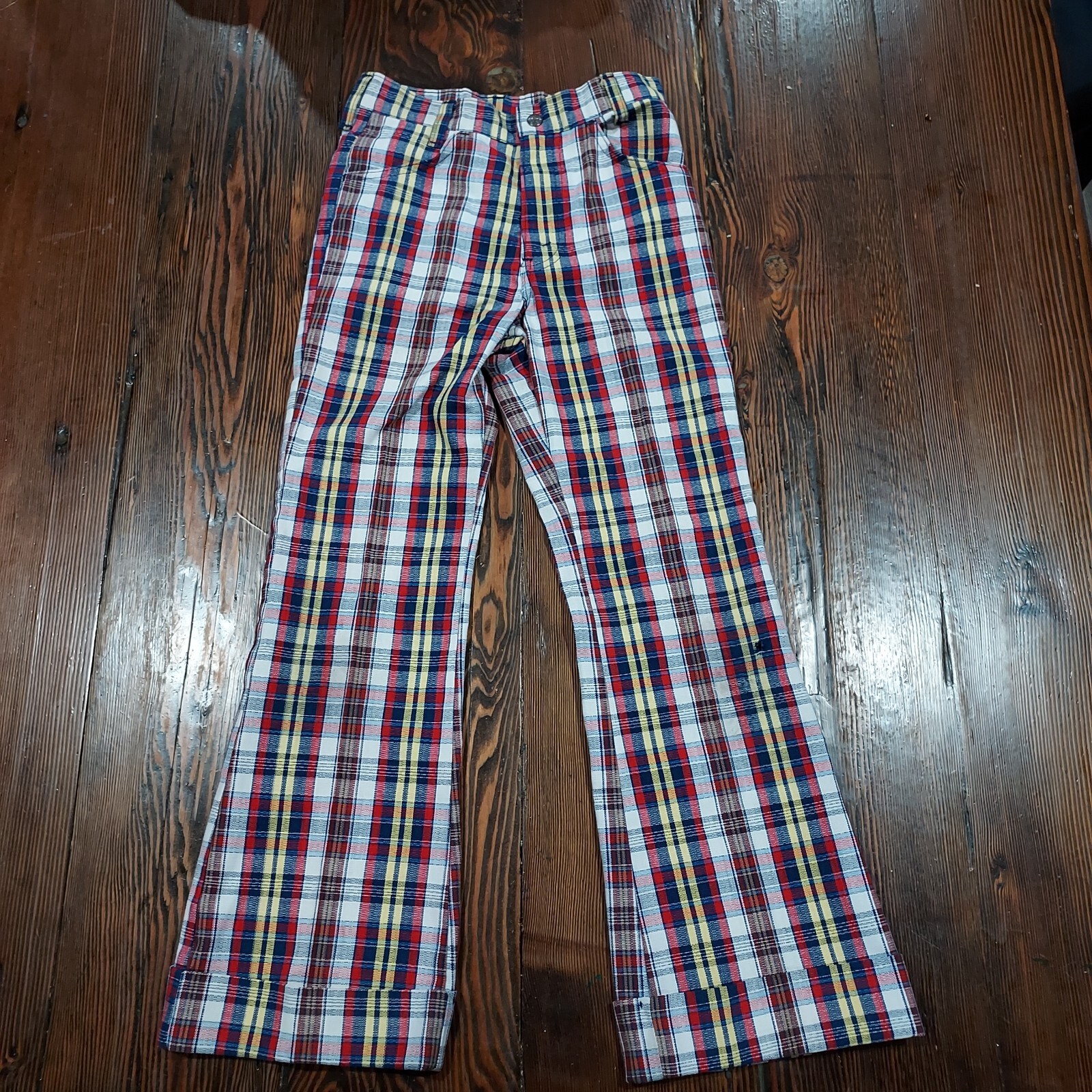 VTG 70&rsquo;s Levi&rsquo;s Boys Sta-Prest Plaid Flare Slacks Reg 12 Made in USA