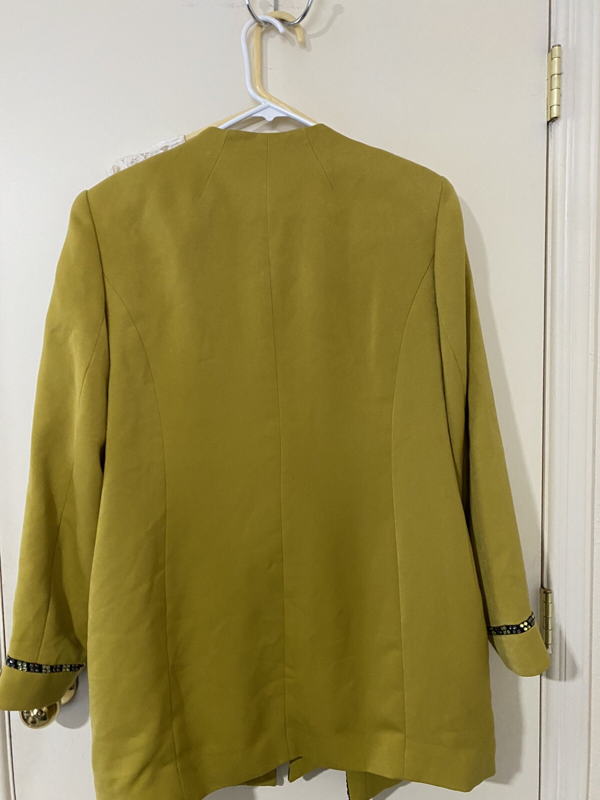 Vintage Milano Couture Chartreuse Rhinestone Blazer Needs TLC(16)