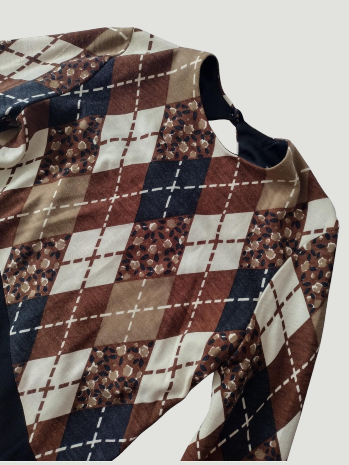 Eley Kishimoto Vintage 90s Wool Argyle Dress Brown Beige M Archive Preppy Luxe