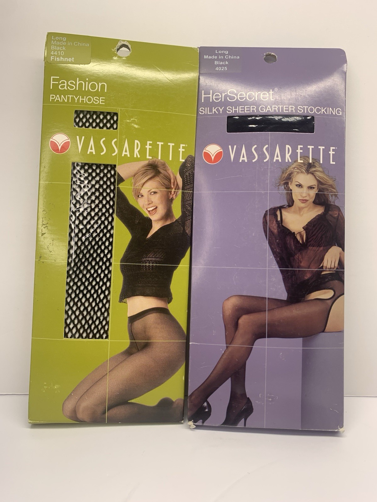 Vassarette Vintage 1 Garter Stockinng And 1 Fishnet Pantyhose Black Size Long