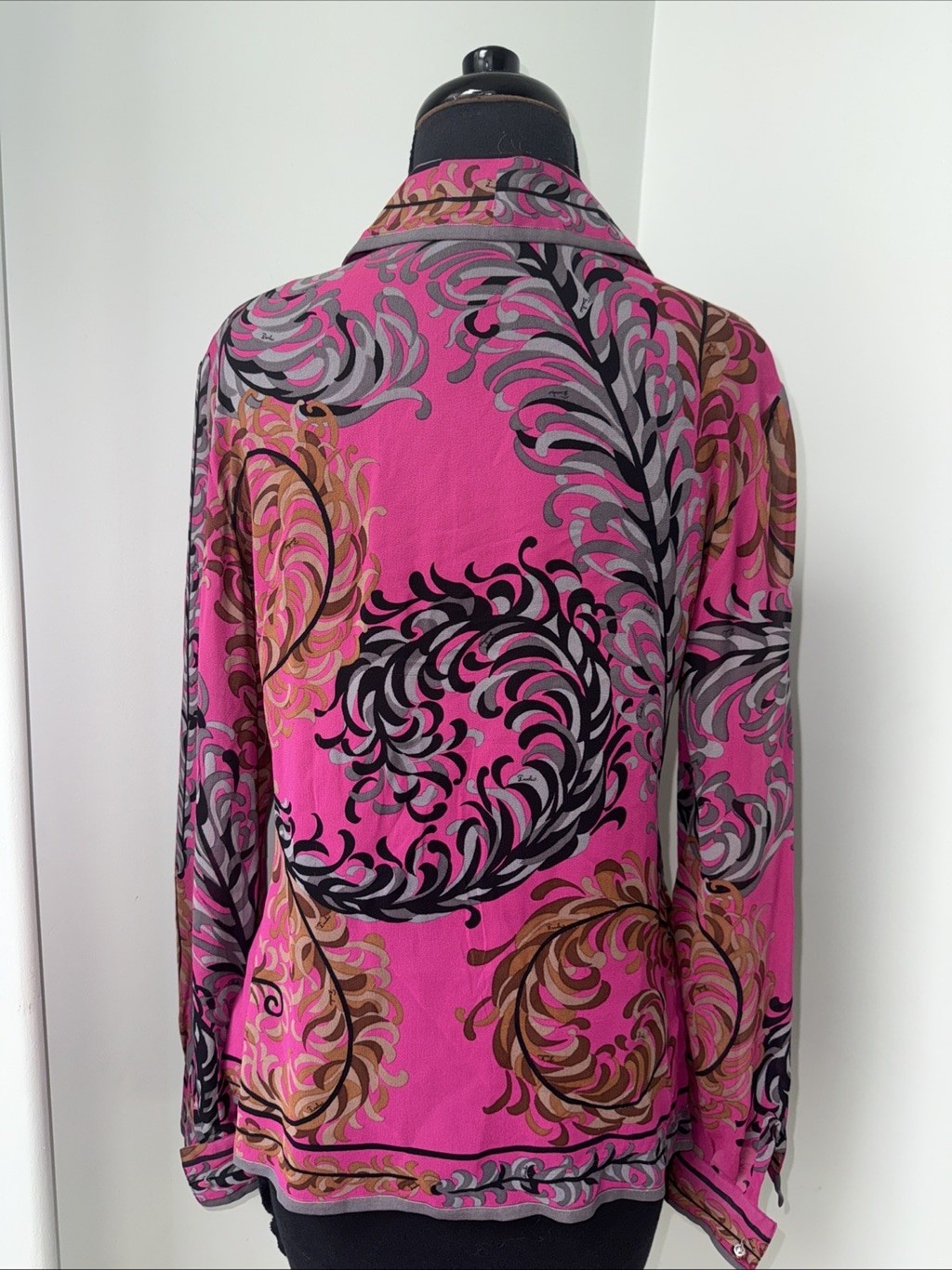 Vintage 60s EMILIO PUCCI Feather Print Silk Shirt Blouse