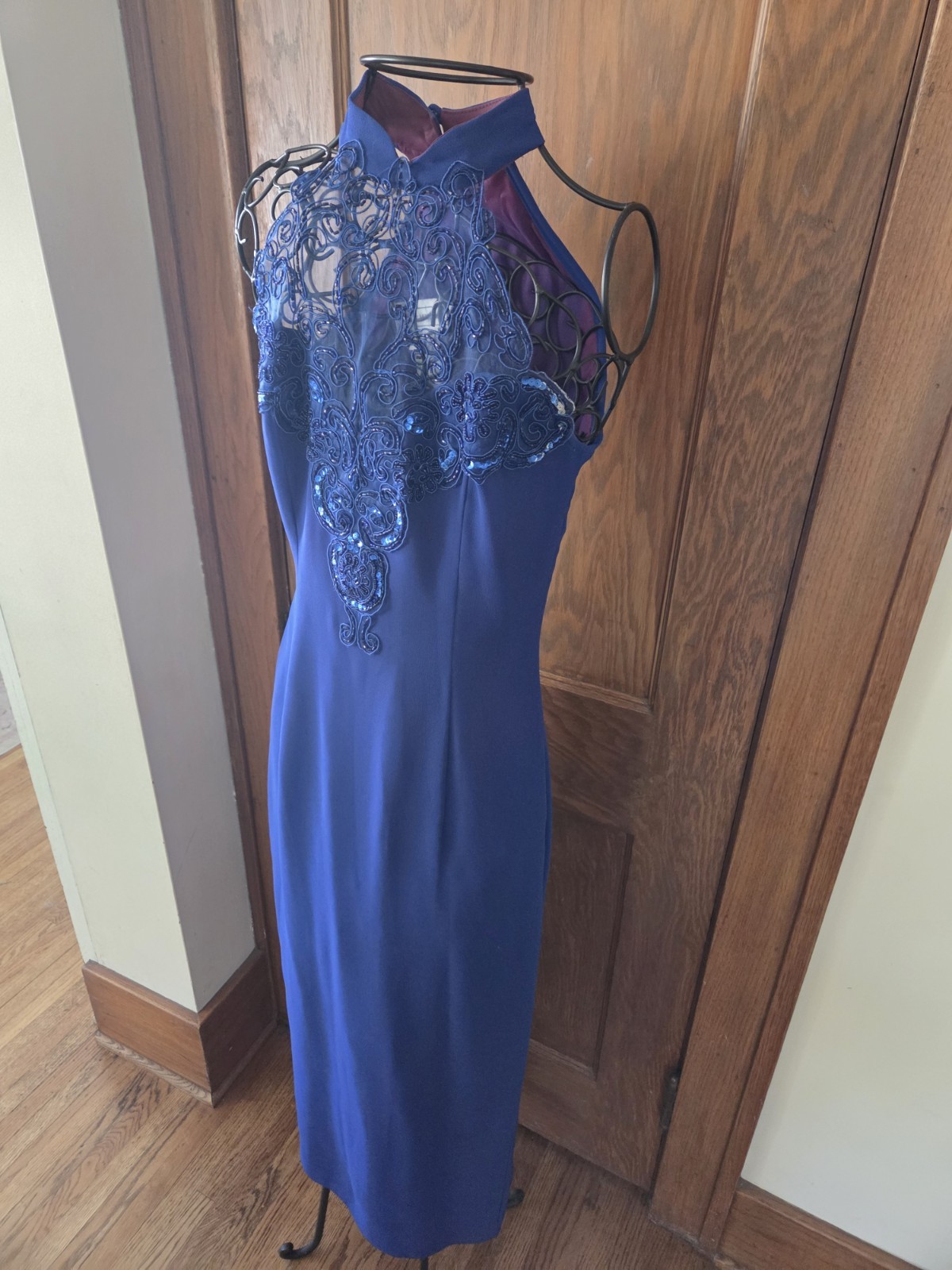 Scott McClintock Vintage 90s Blue Beaded Sequin Prom Dress Evening Gown Size 6