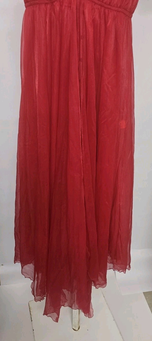 Intimé California Red Chiffon Nightgown Full Length, Double Layer Sheer Boudoir