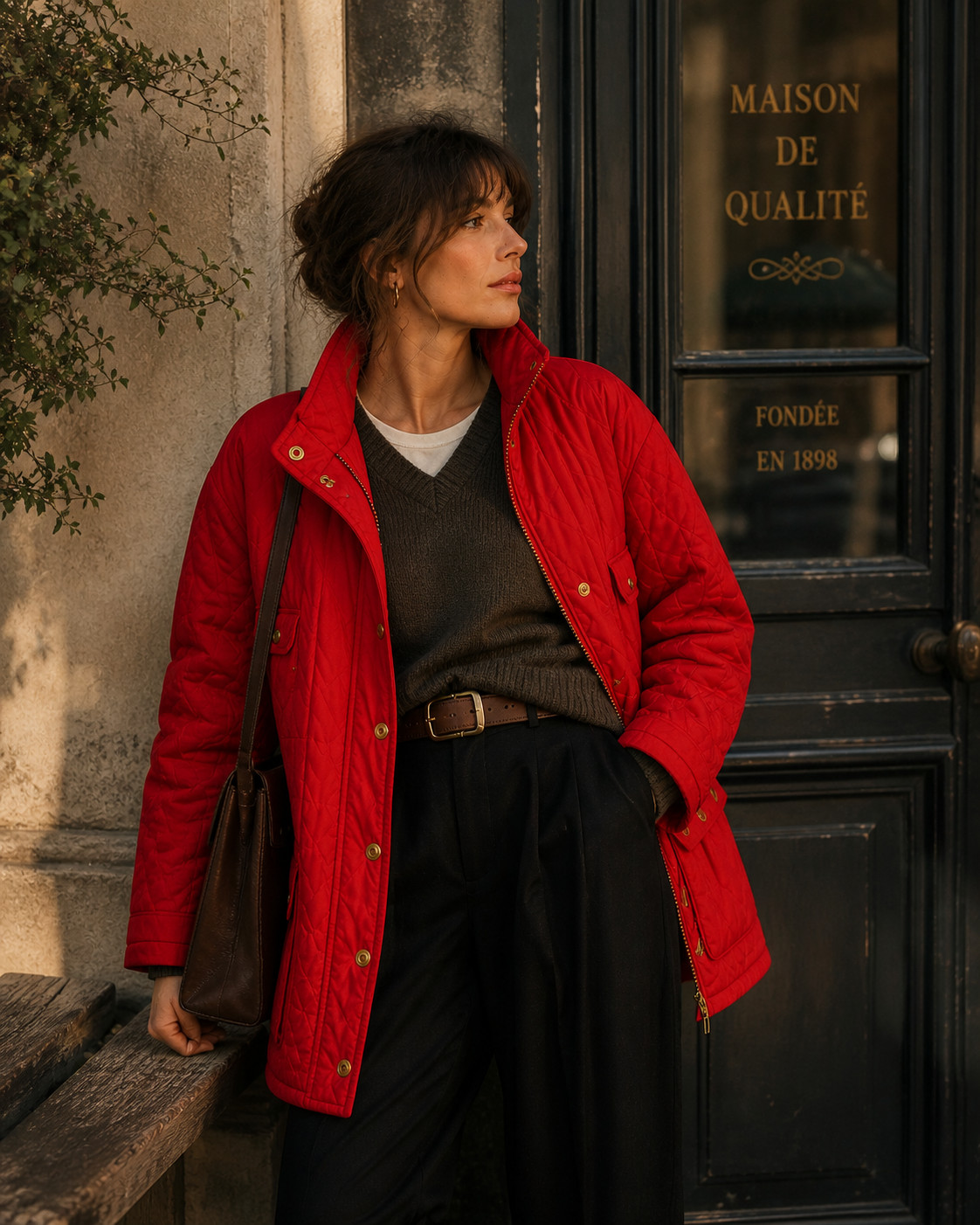 Vintage Antonette Haushofer Quilted Jacket Red Equestrian 44 46