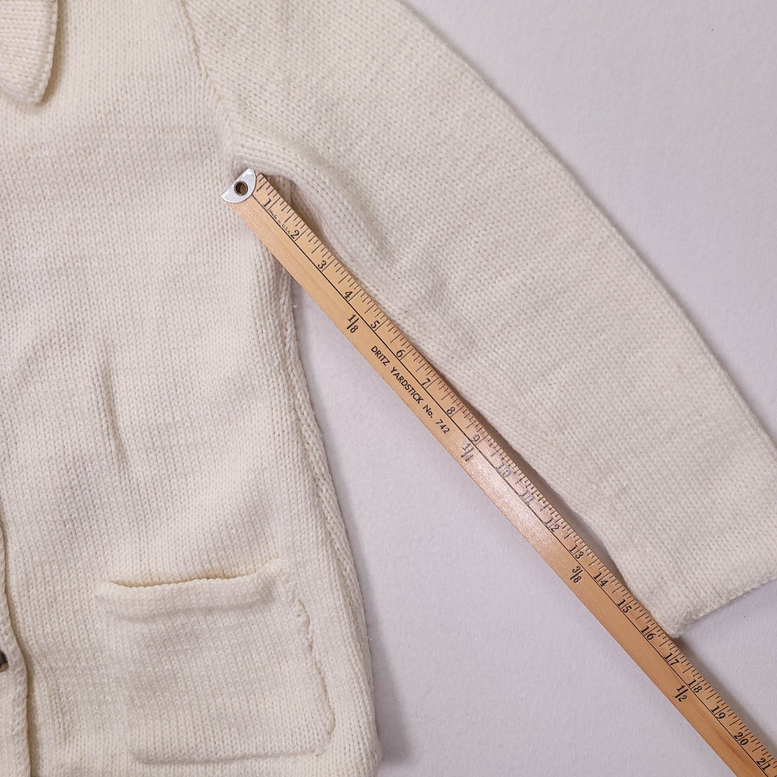 Handmade Vintage Abstract Cat Intarsia Knit Cardigan Sweater Cream Large OOAK