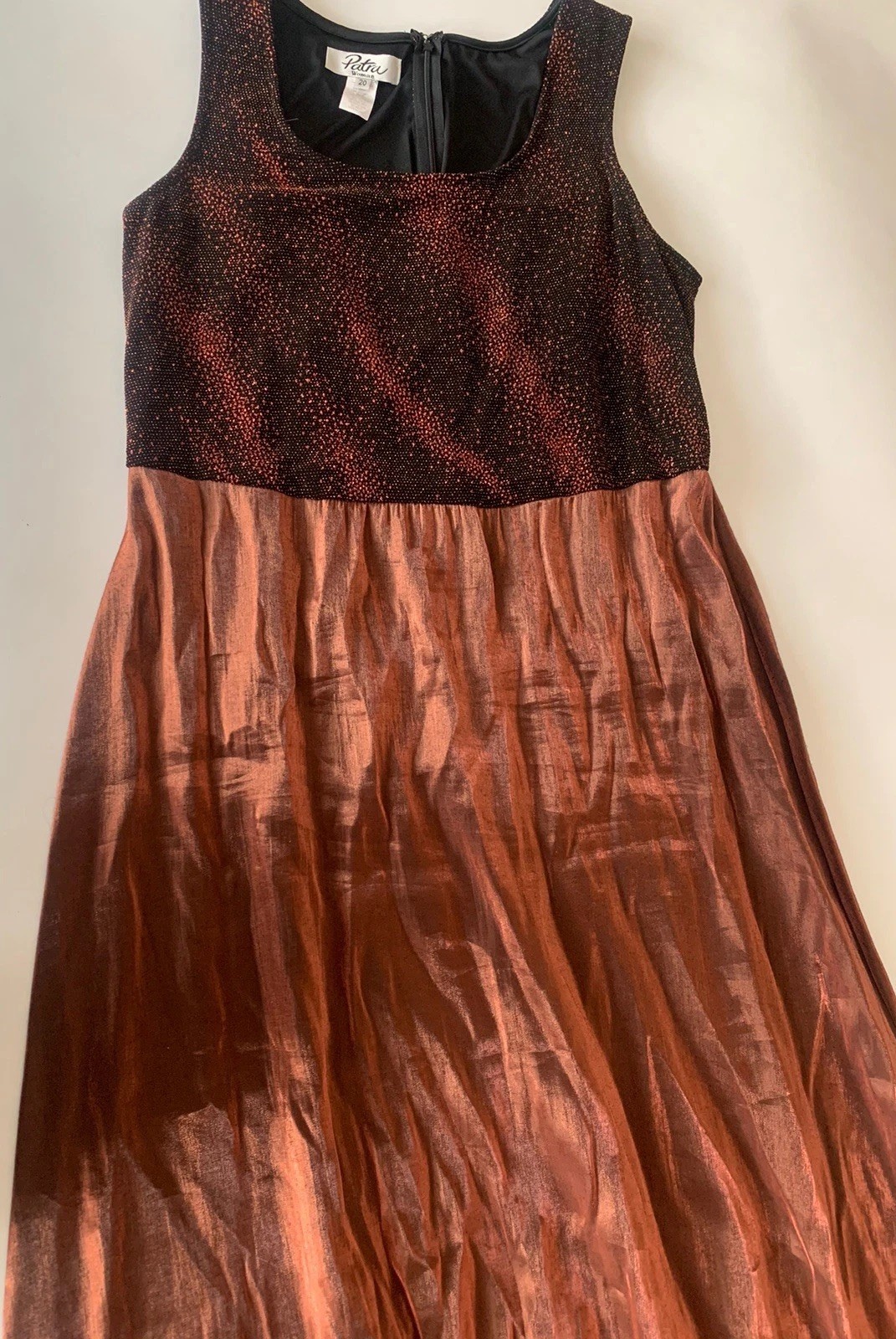 Vintage Glam Party Dress Formal Goddess 80s Patra Bronze Metallic 18/20 2PC