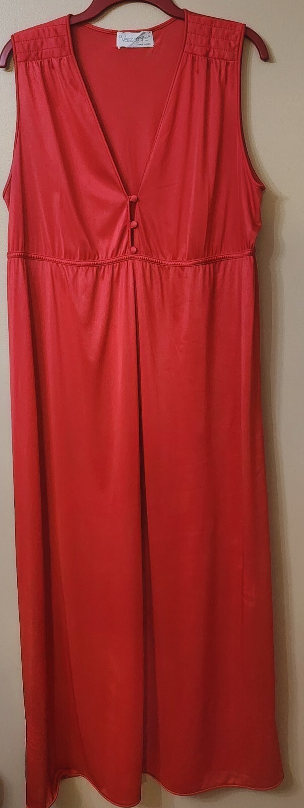 VTG Vassarette Nightgown Large Red Full-Length Lingerie Nylon Empire Waist READ