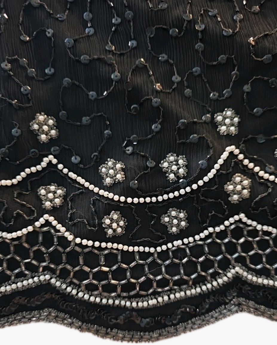 Vintage Black & White Sequin Lawrence Kazar 100% Silk Blouse – Size S