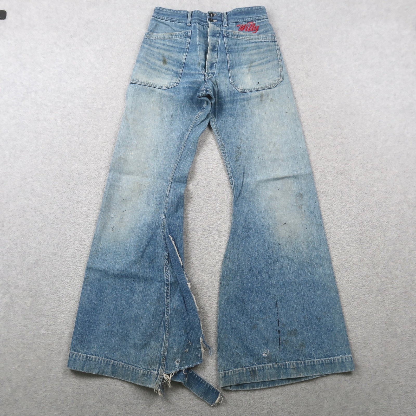 Vintage 40s Seafarer Bell Bottom 24.5×29 Jeans Light Wash Distressed Flare