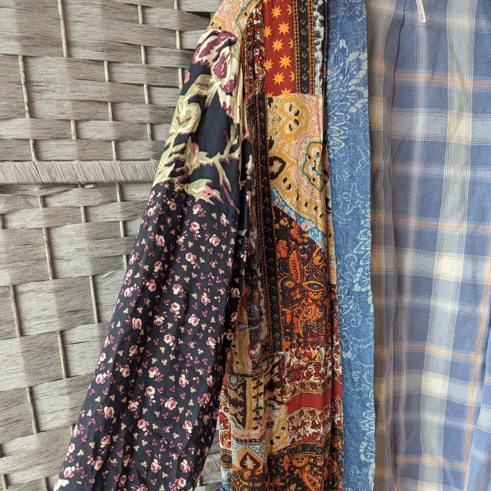 Free People Song Bird Duster Jacket Patchwork Mixed Print Sz M Boho Festival