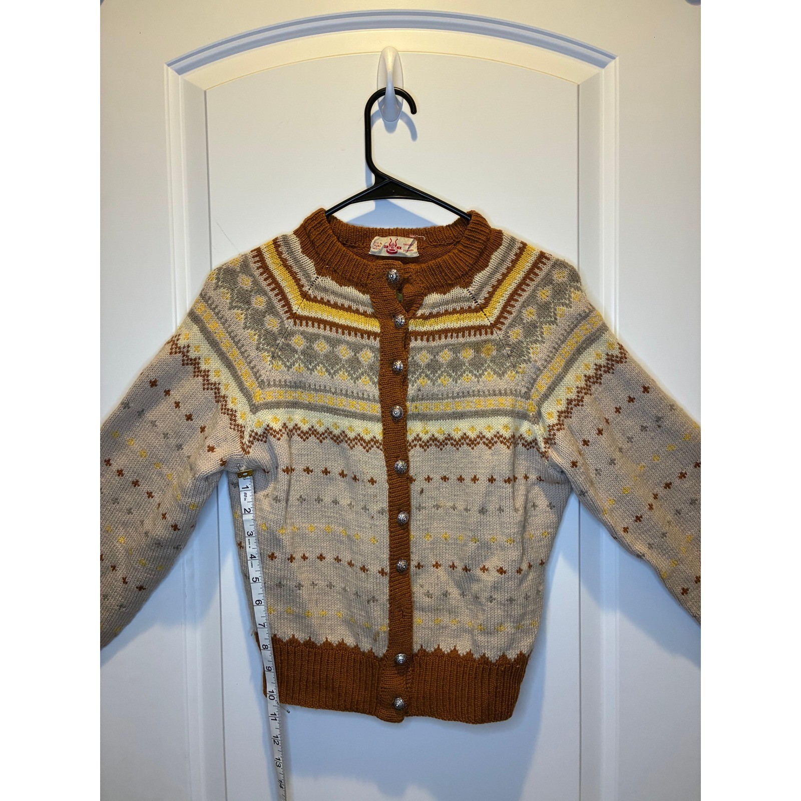 Womens Vintage Style 100% Wool Button Down Sweater Patterned Size XS/S